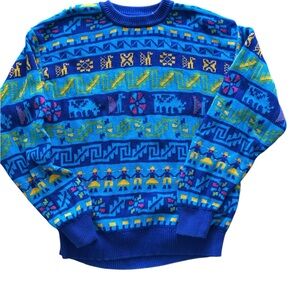 Vintage United Colors of Benetton Inca Aztec Pattern Crewneck Sweater